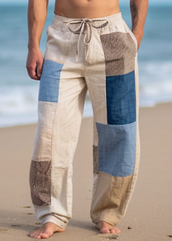Plaid Asymmetrical Patchwork Cotton Pants Summer