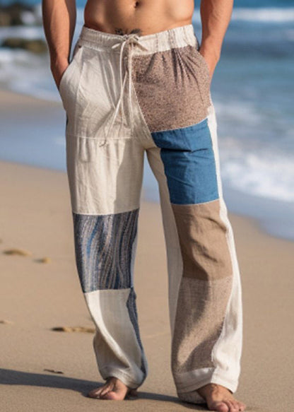 Plaid Asymmetrical Patchwork Cotton Pants Summer