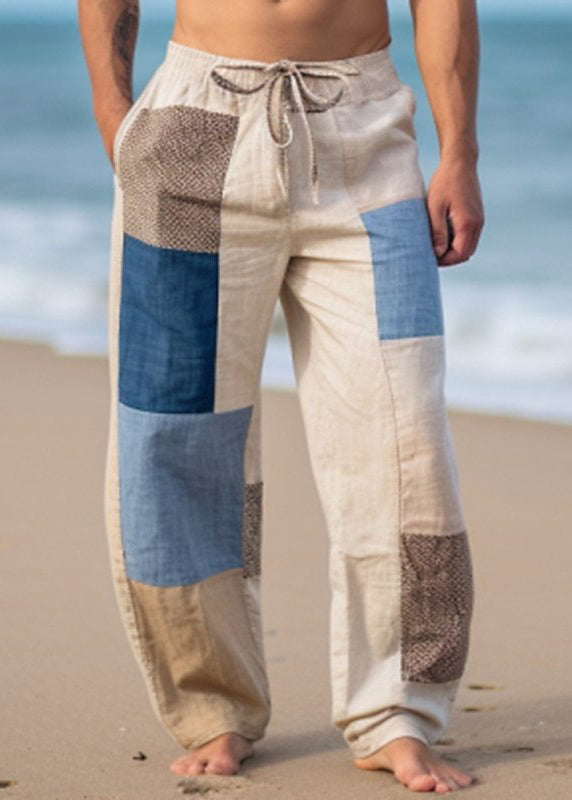 Plaid Asymmetrical Patchwork Cotton Pants Summer