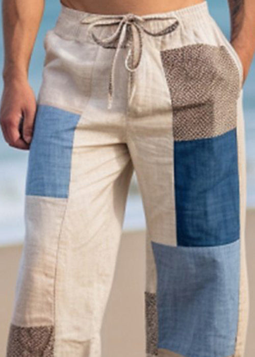 Plaid Asymmetrical Patchwork Cotton Pants Summer