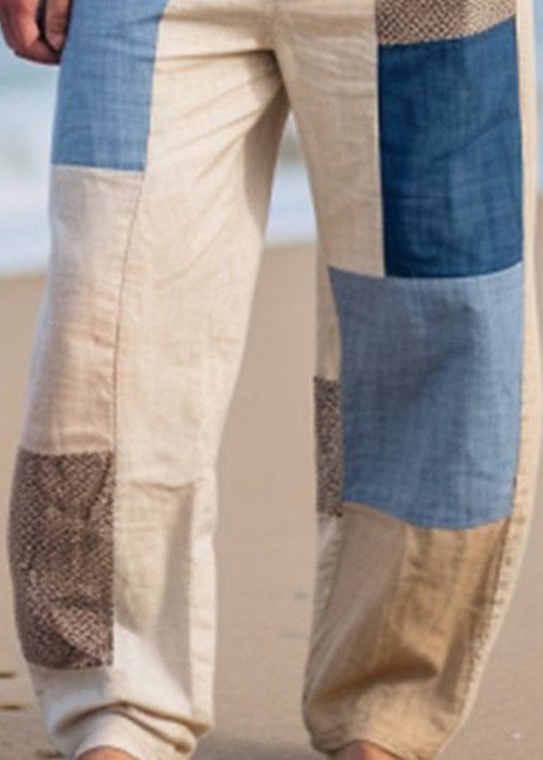 Plaid Asymmetrical Patchwork Cotton Pants Summer