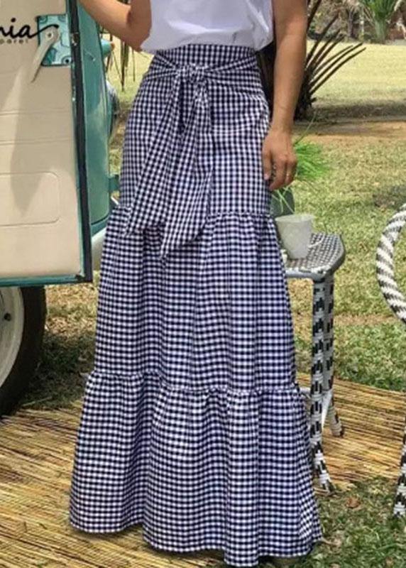 Plaid Patchwork Elastic Waist Skirts