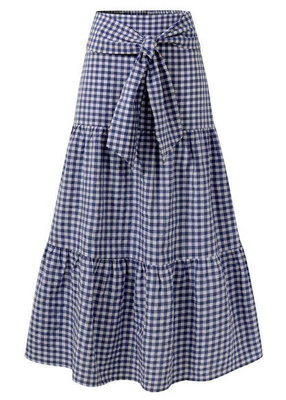 Plaid Patchwork Elastic Waist Skirts