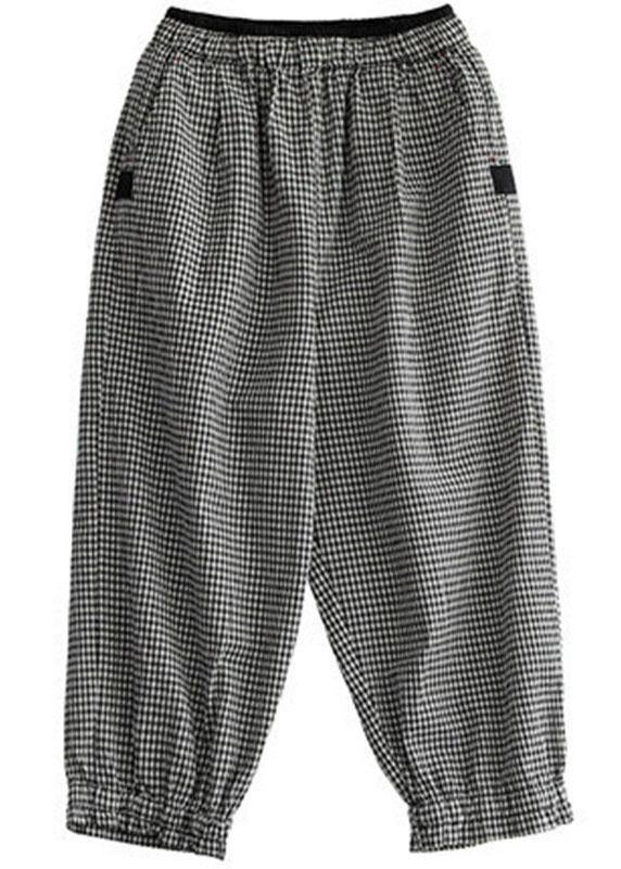 Plaid Pockets Summer Linen Pants