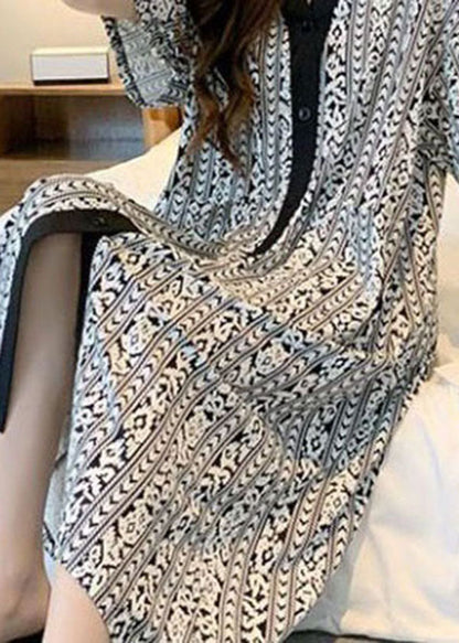 Plaid V Neck Patchwork Cotton Pajamas Dress Summer