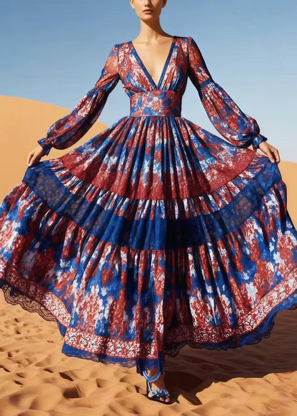 Print Exra Large Hem Cotton Vacation Dress Spring
