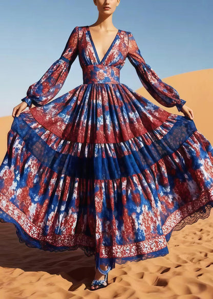 Print Exra Large Hem Cotton Vacation Dress Spring