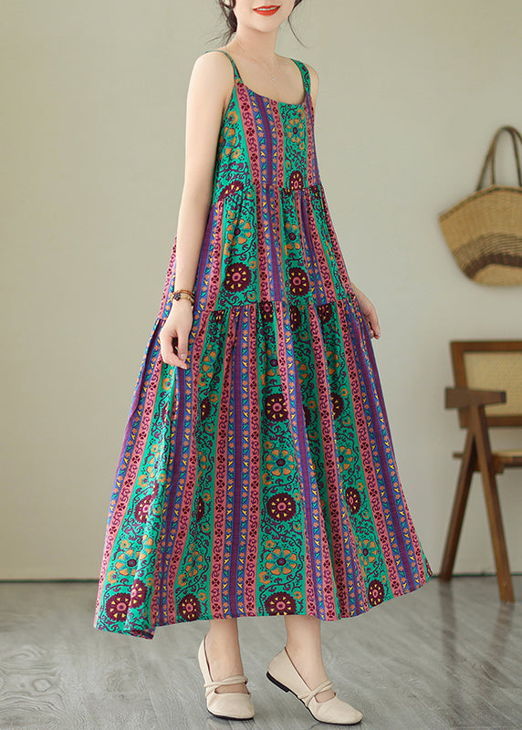 Print Patchwork Cotton Spaghetti Strap Dress Summer