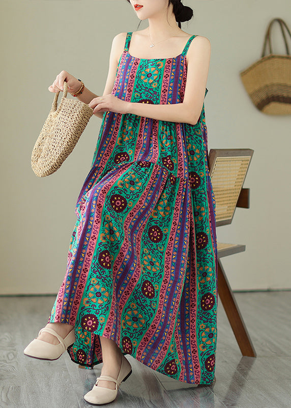 Print Patchwork Cotton Spaghetti Strap Dress Summer