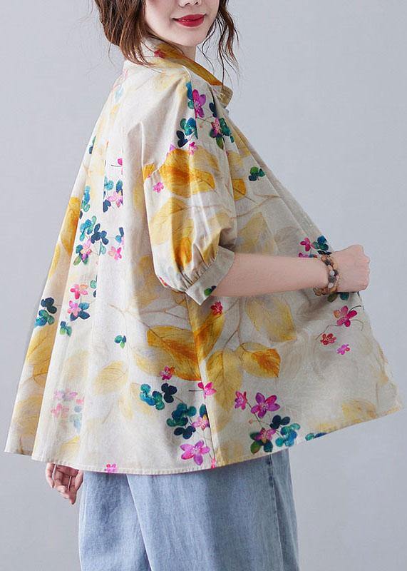 Print Peter Pan Collar Button Cotton Top Summer
