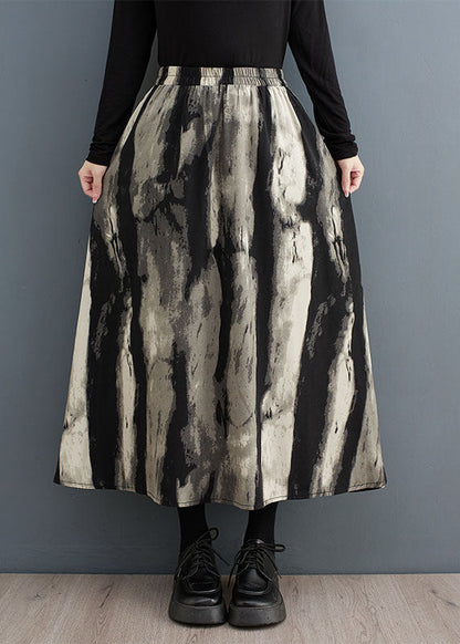Print Pockets Patchwork Elastic Waist Maxi Skirt Fall