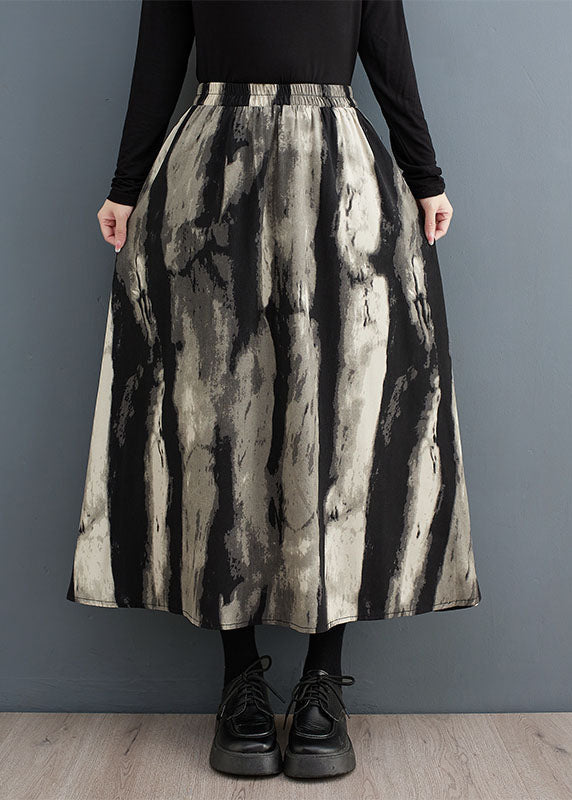 Print Pockets Patchwork Elastic Waist Maxi Skirt Fall