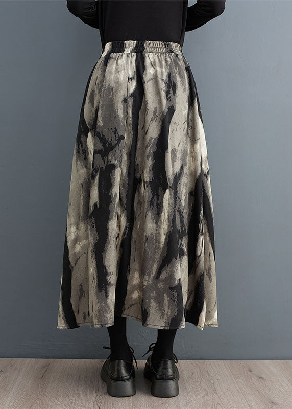 Print Pockets Patchwork Elastic Waist Maxi Skirt Fall