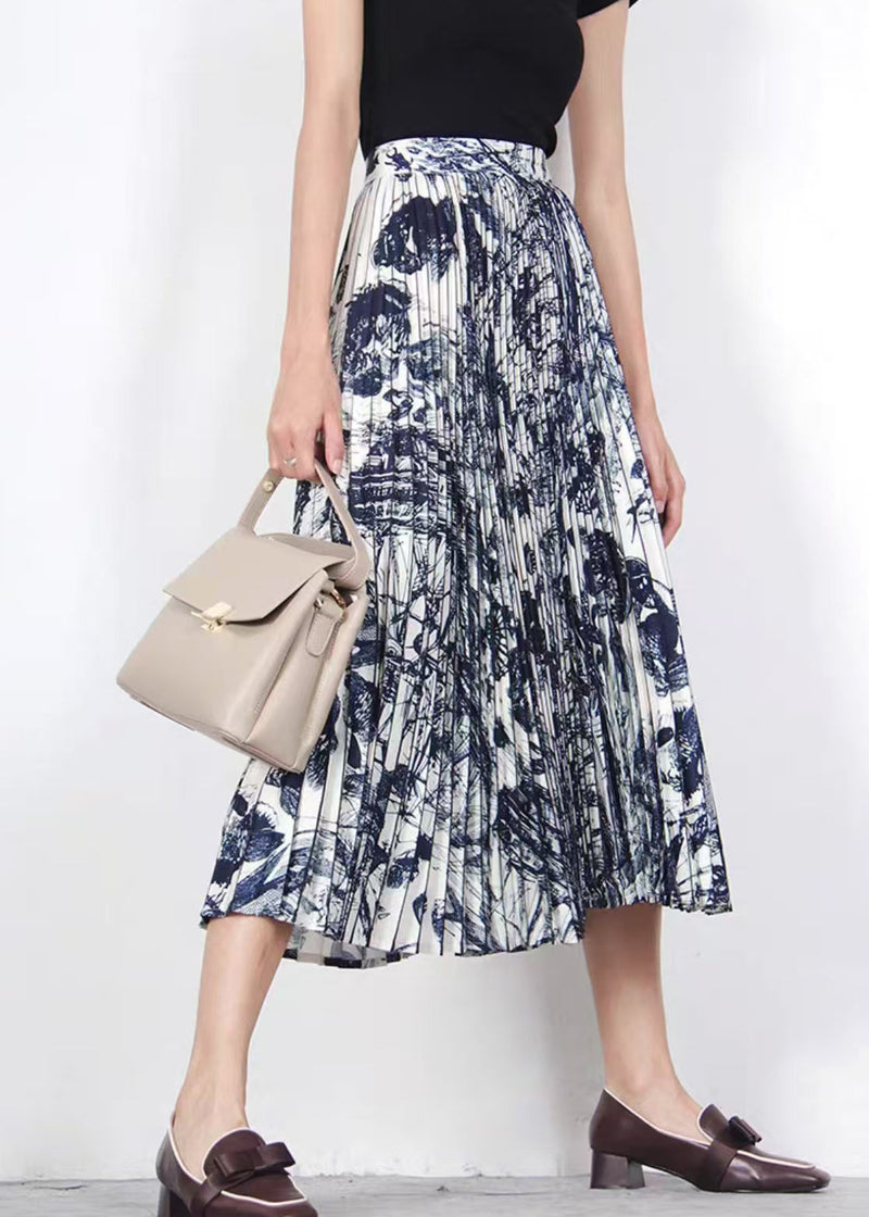 Print Wrinkled High Waist Cotton Skirts Summer