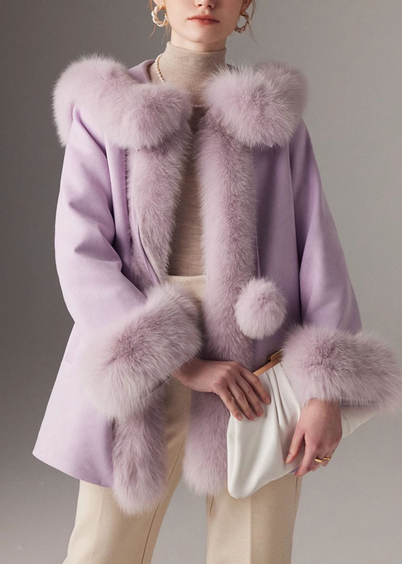 Purple Cloak Collar Fine Cotton Filled Coats Winter