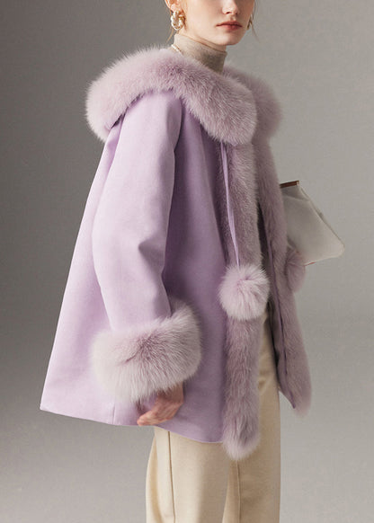 Purple Cloak Collar Fine Cotton Filled Coats Winter