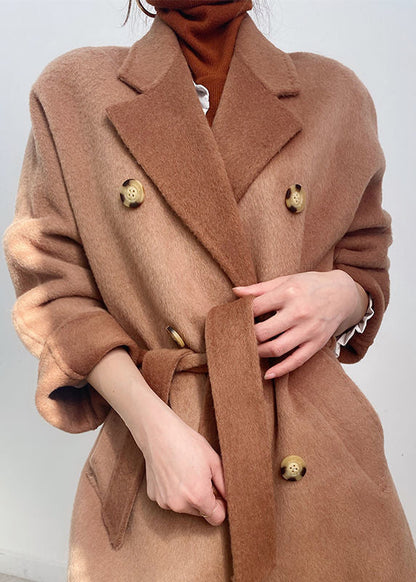 Purple Double Breast Tie Waist Woolen Coats Winter