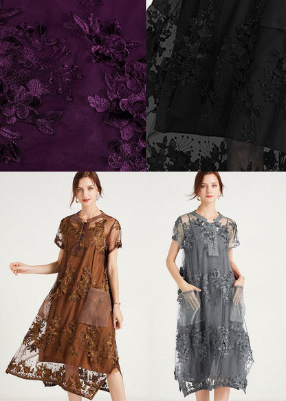 Purple O-neck a Line Summer Short Sleeve Two Pieces Set