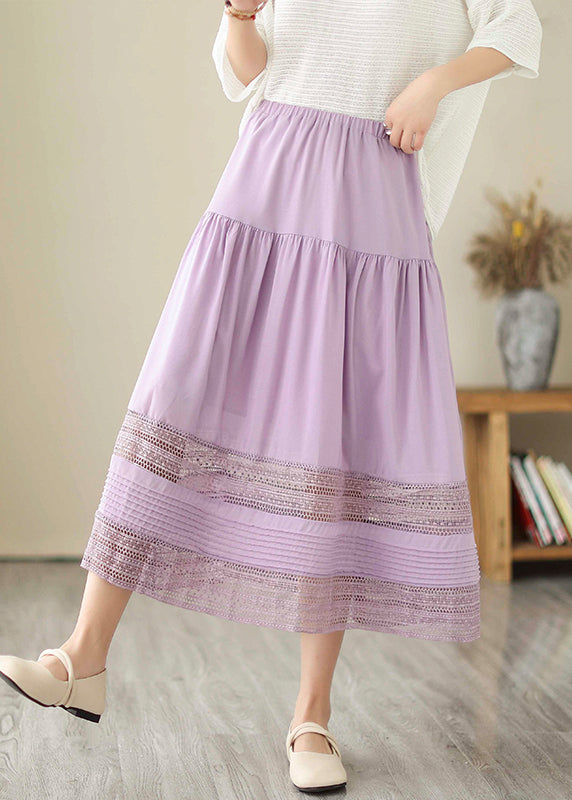 Purple Hollow Out Patchwork Cotton Skirts Summer