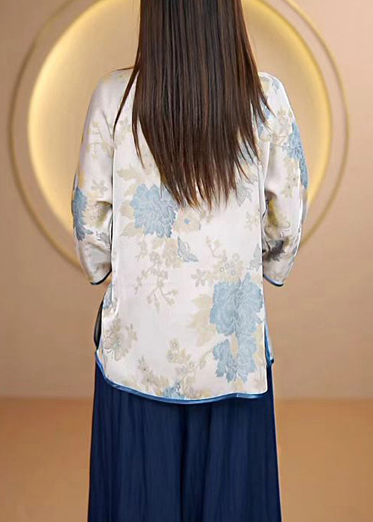 Purple O-neck Jacquard Button Silk Top Fall