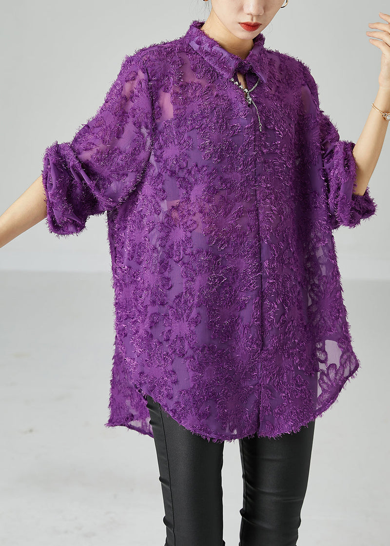 Purple Oversized Fluffy Lace Blouse Top Summer