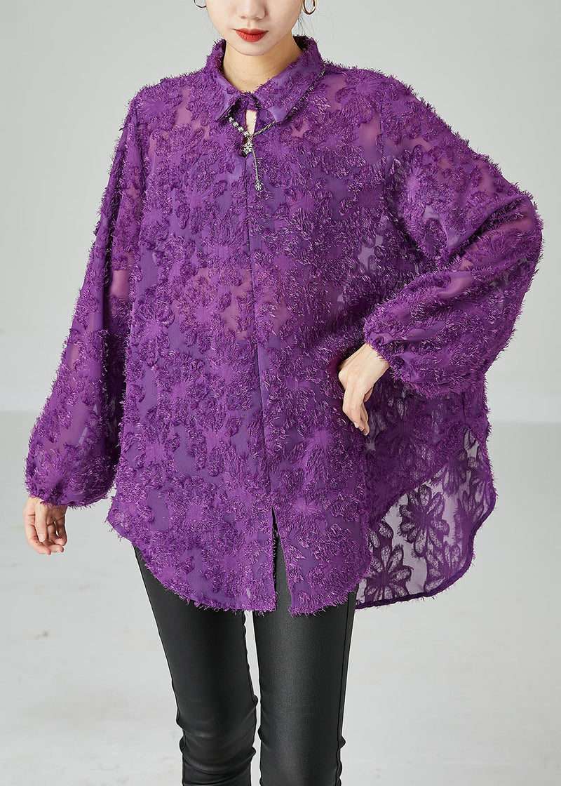 Purple Oversized Fluffy Lace Blouse Top Summer
