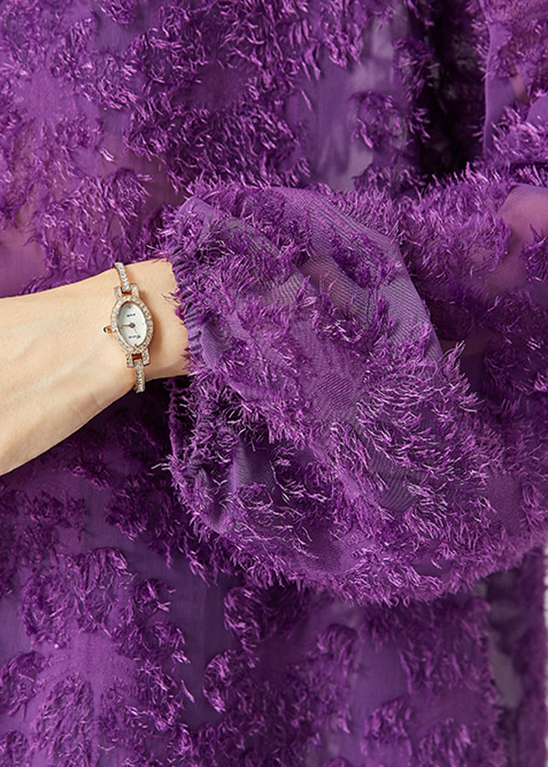 Purple Oversized Fluffy Lace Blouse Top Summer