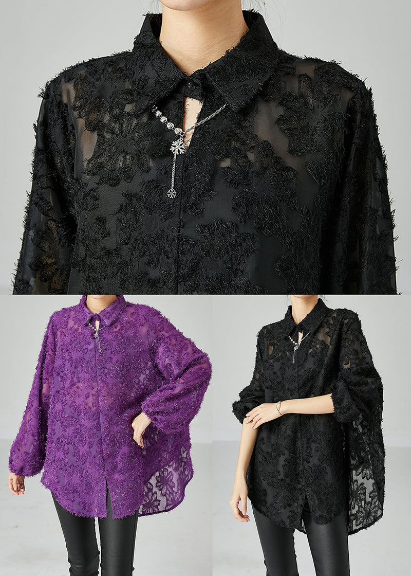 Purple Oversized Fluffy Lace Blouse Top Summer