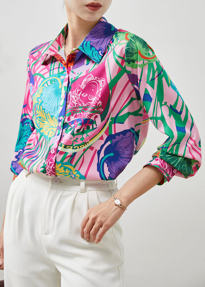 Purple Peter Pan Collar Print Chiffon Top Summer