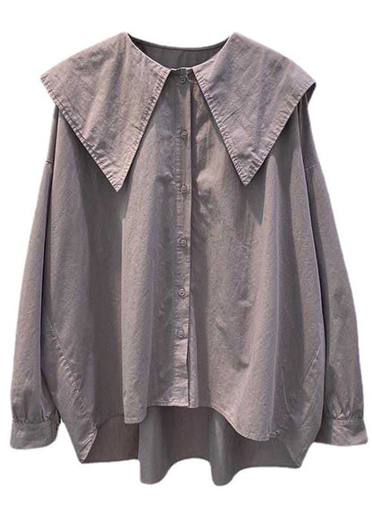 Bohemian Print3 Peter Pan Collar Button asymmetrical design Fall Long sleeve Top