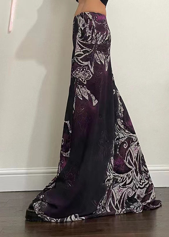 Purple Print Draping a Line Skirt Spring