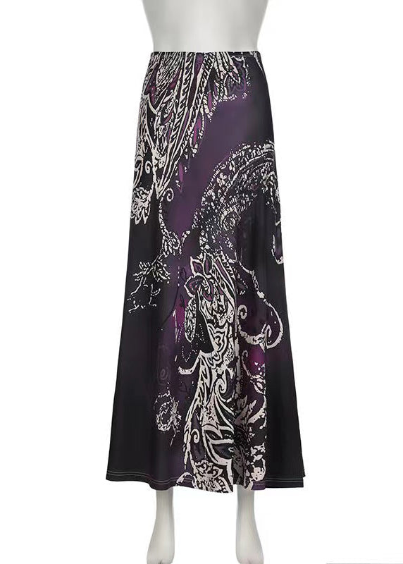 Purple Print Draping a Line Skirt Spring