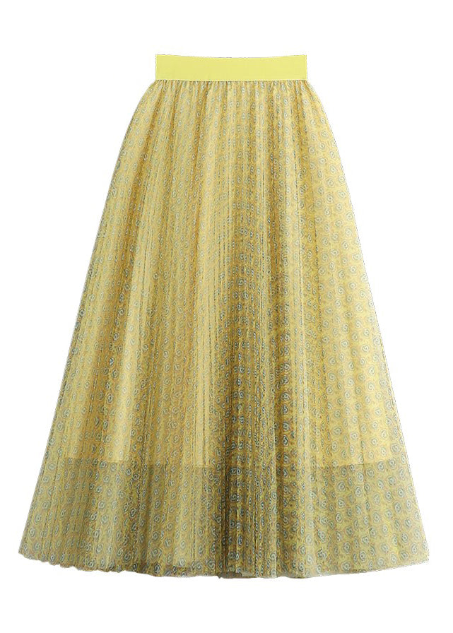 Purple Print Wrinkled Elastic Waist Tulle Pleated Skirt Summer