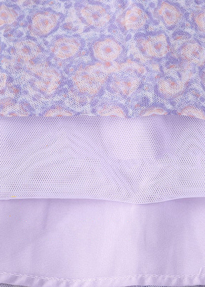 Purple Print Wrinkled Elastic Waist Tulle Pleated Skirt Summer