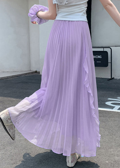 Purple Ruffled Elastic Waist Chiffon Skirts Summer