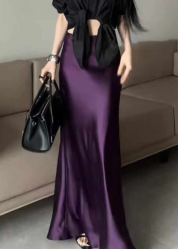 Purple High Waist Silk Skirts Summer