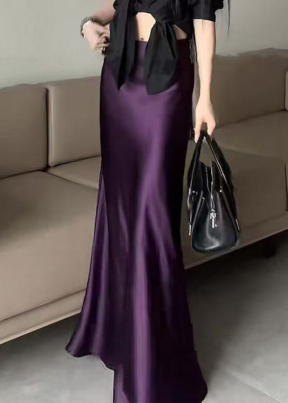 Purple High Waist Silk Skirts Summer