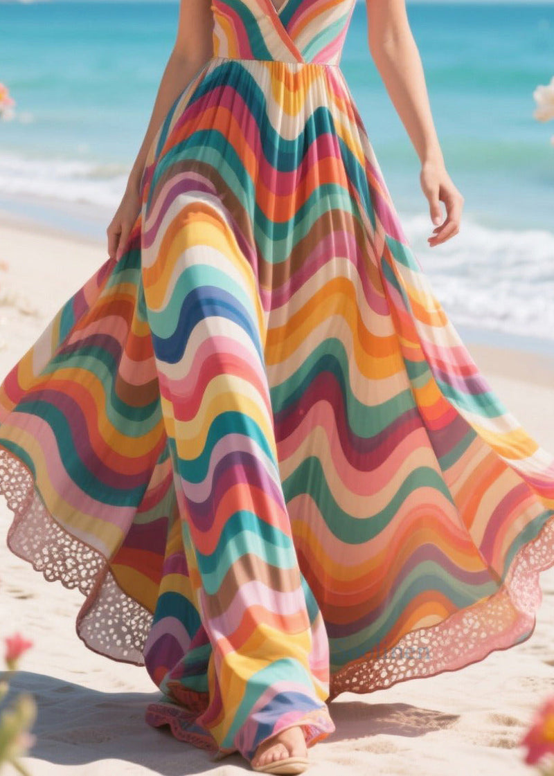 Rainbow Striped Exra Large Hem Chiffon Sundress Summer