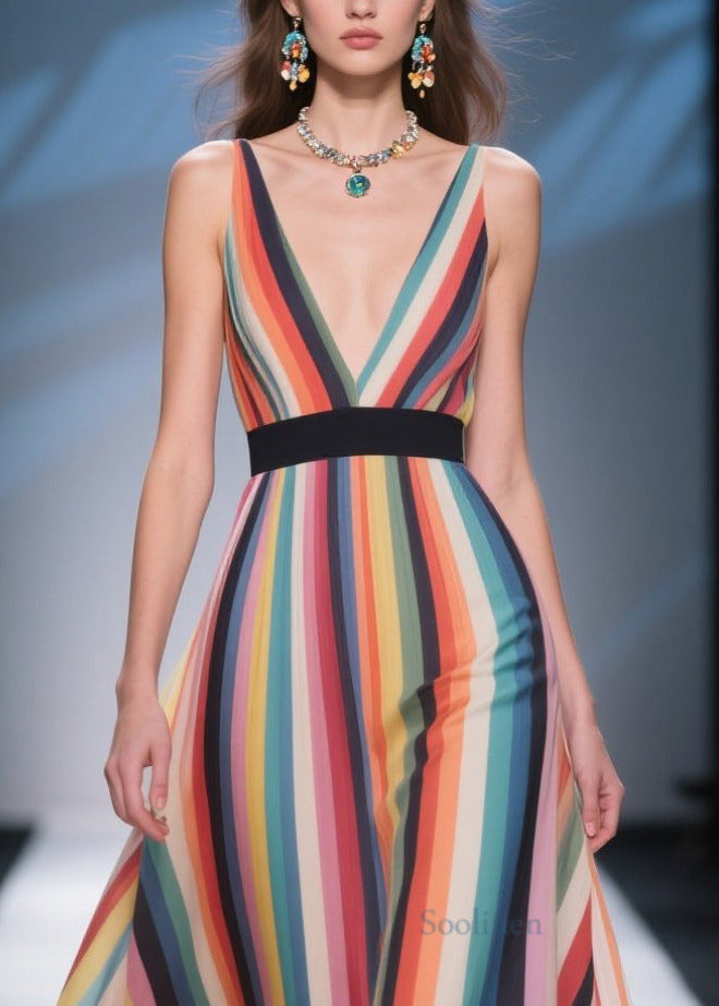 Rainbow Striped Patchwork Flower Chiffon Tunic Dress Summer