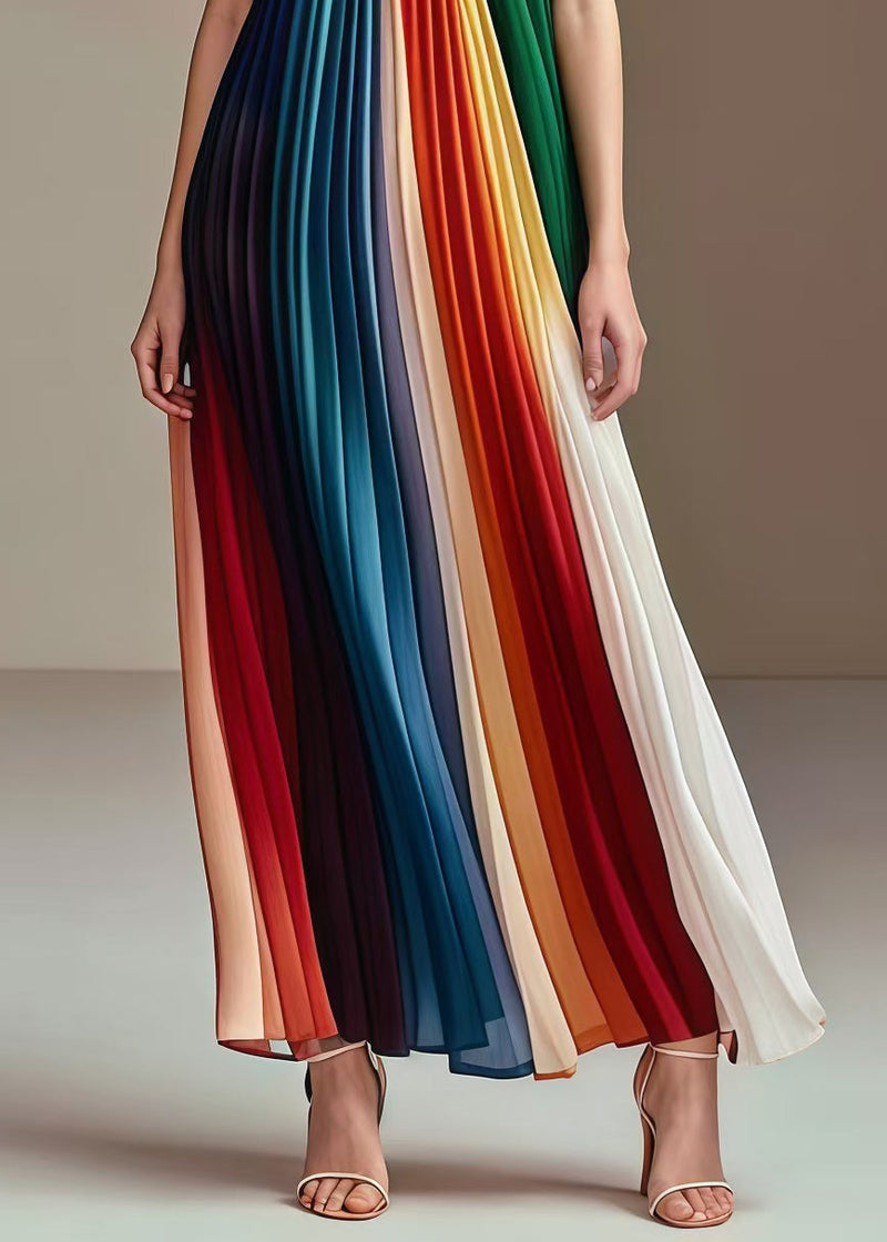 Rainbow Wrinkled Chiffon Strapless Dress Summer