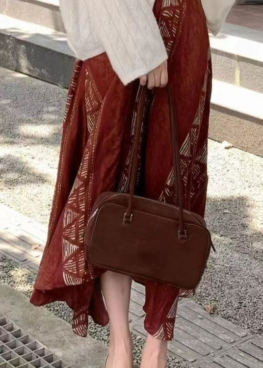 Red Asymmetrical Print Cotton Skirts Spring