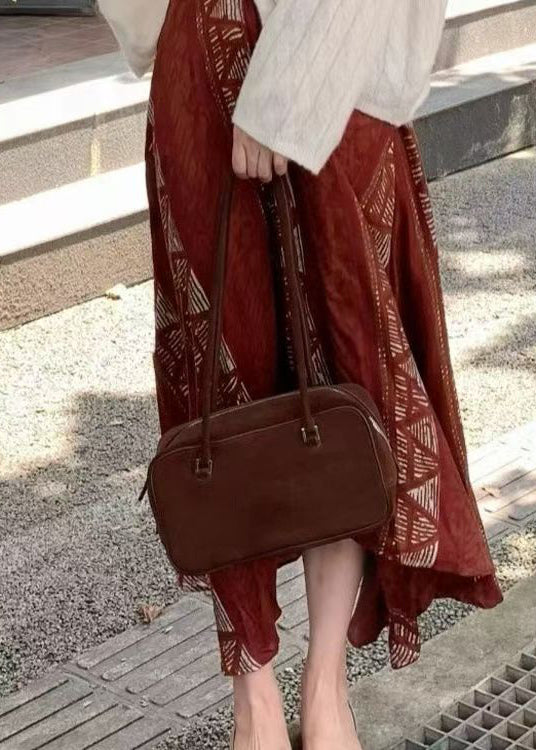 Red Asymmetrical Print Cotton Skirts Spring