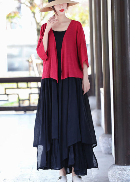 Red Cotton Upf 50+ Cardigans Three Quarter Sleeve