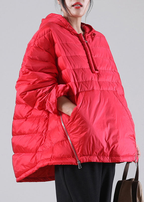 Red Hooded Pockets Duck Down Jackets Winter
