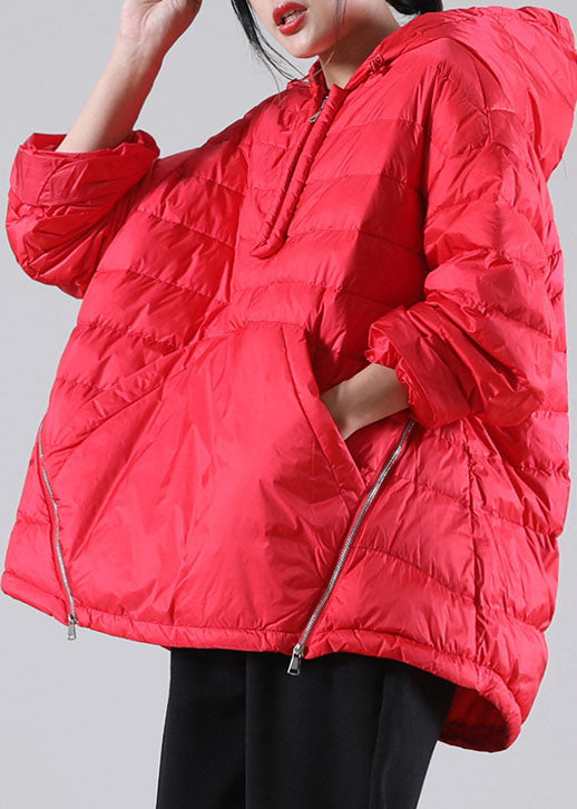 Red Hooded Pockets Duck Down Jackets Winter