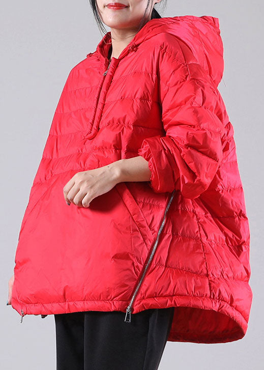 Red Hooded Pockets Duck Down Jackets Winter