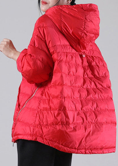 Red Hooded Pockets Duck Down Jackets Winter