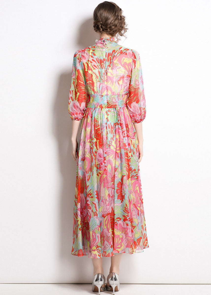 Red Lace Up Exra Large Hem Chiffon Beach Dresses Half Sleeve