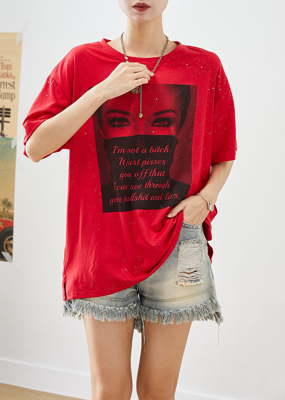 Red Letter Print Zircon Cotton Tanks Summer