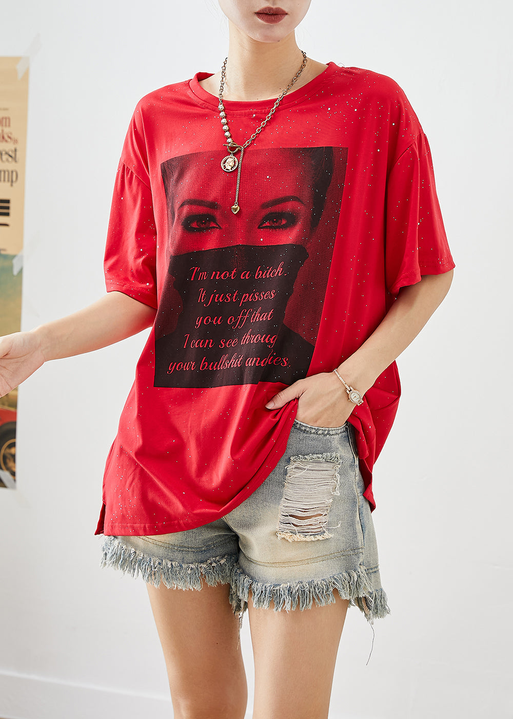 Red Letter Print Zircon Cotton Tanks Summer